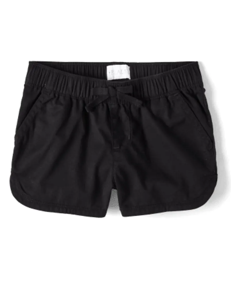 Black Twill Drawstring Waist Oversized Long Shorts