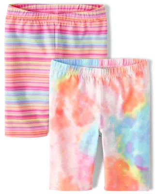 Girls Rainbow Tie Dye Bike Shorts 2-Pack