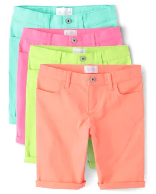 Girls Roll Cuff Twill Skimmer Shorts -Pack