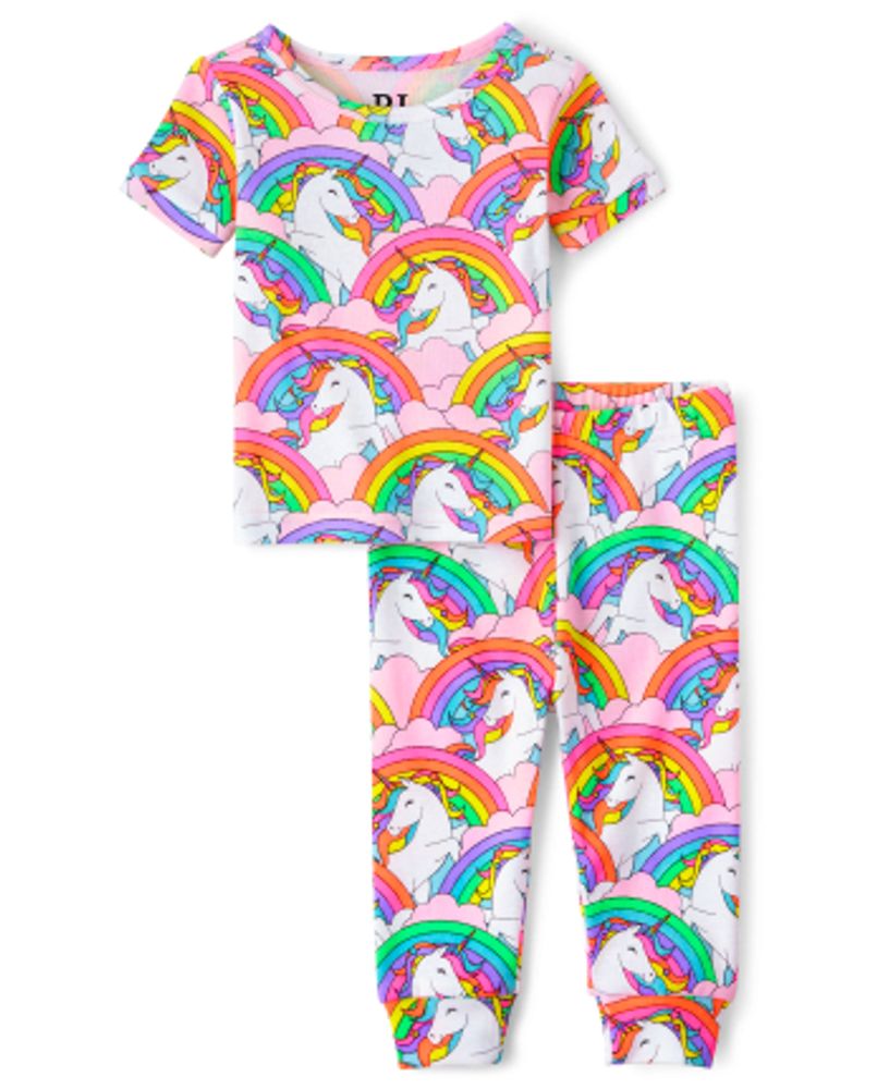 Baby And Toddler Girls Rainbow Unicorn Snug Fit Cotton Pajamas