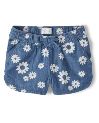 Girls Floral Chambray Pull On Shorts