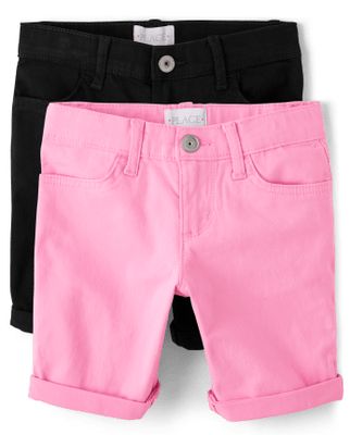 Girls Roll Cuff Twill Skimmer Shorts -Pack