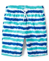 Boys Striped Swim Trunks