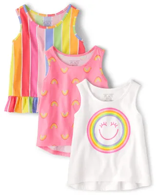 Toddler Girls Rainbow High Low Tank Top 3-Pack