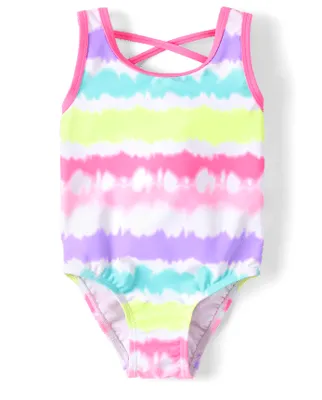 Baby And Toddler Girls Tie Dye Cross Back One Piece Swimsuit