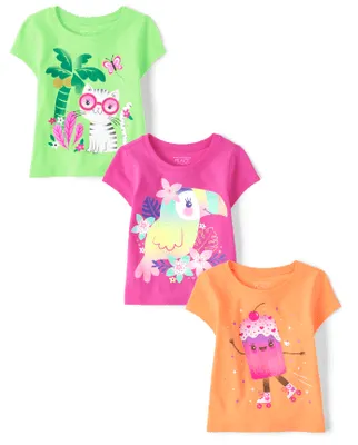 Baby And Toddler Girls Tropical Animal Graphic Tee 3-Pack