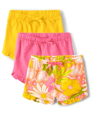 Baby Girls Floral Ruffle Shorts 3-Pack