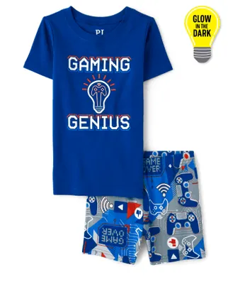 Boys Glow Gaming Genius Snug Fit Cotton Pajamas