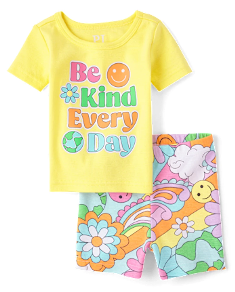 Baby And Toddler Girls Glow Be Kind Snug Fit Cotton Pajamas