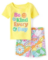 Baby And Toddler Girls Glow Be Kind Snug Fit Cotton Pajamas