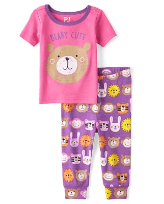 Baby And Toddler Girls Beary Cute Snug Fit Cotton Pajamas