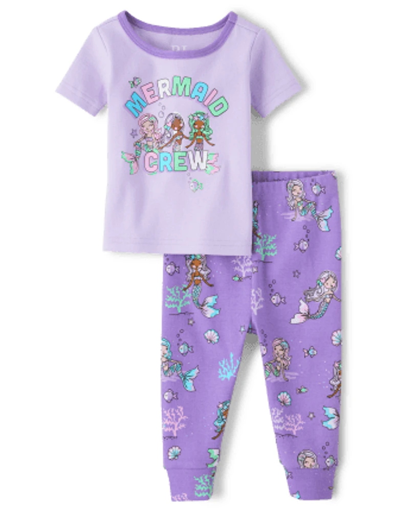 Baby And Toddler Girls Mermaid Crew Snug Fit Cotton Pajamas