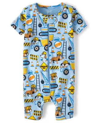 Baby And Toddler Boys Construction Dog Snug Fit Cotton One Piece Pajamas