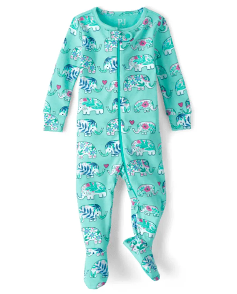 Baby And Toddler Girls Elephant Snug Fit Cotton One Piece Pajamas