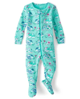 Baby And Toddler Girls Elephant Snug Fit Cotton One Piece Pajamas
