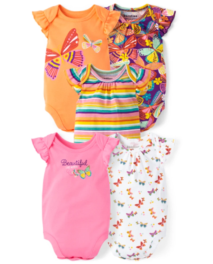 Baby Girls Butterfly Flutter Bodysuit 5-Pack