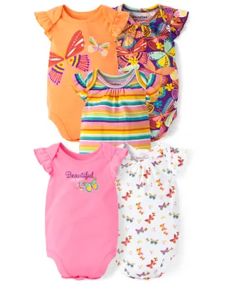 Baby Girls Butterfly Flutter Bodysuit 5-Pack