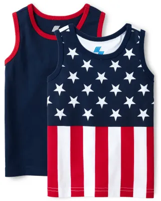 Baby And Toddler Boys American Flag Tank Top 2-Pack
