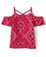 Girls Print Cold Shoulder Top