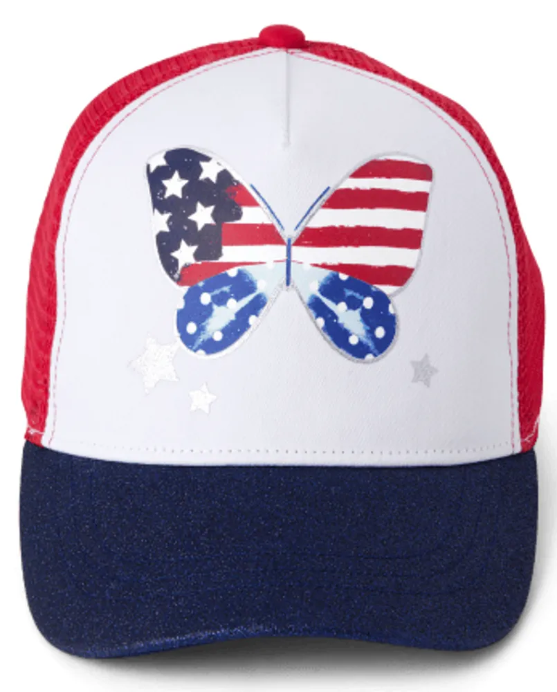 Girls American Flag Butterfly Baseball Hat