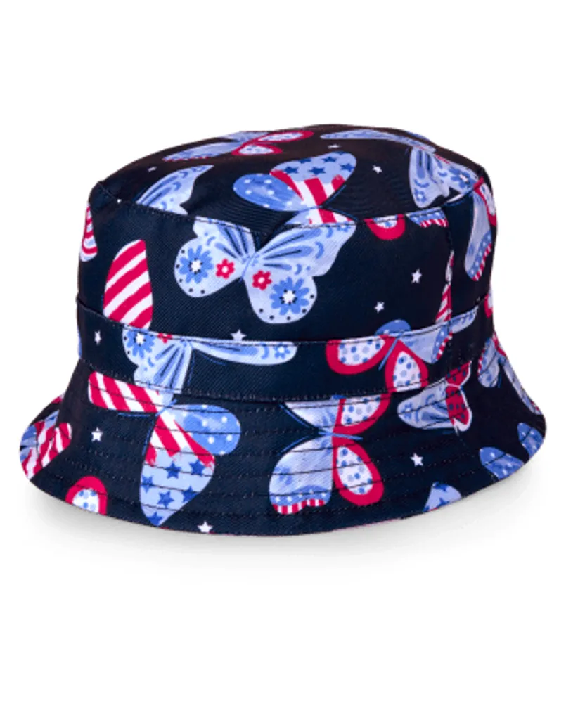 Baby And Toddler Girls American Flag Butterfly Bucket Hat