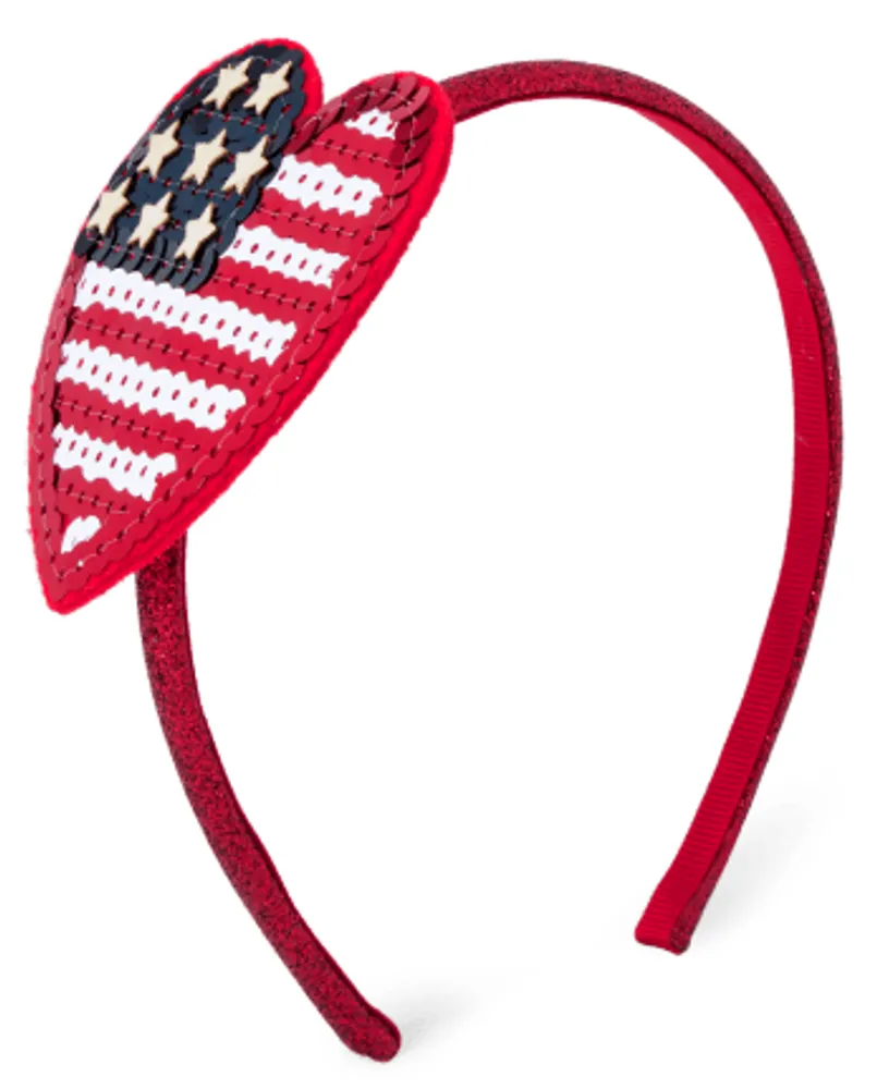 Girls Sequin American Flag Heart Headband