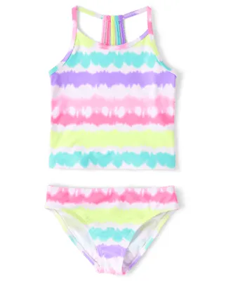 Girls Rainbow Tie Dye Tankini Swimsuit