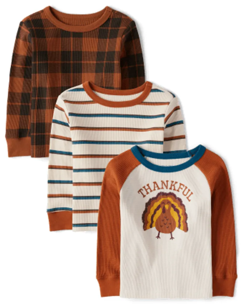 Baby And Toddler Boys Thankful Thermal Top 3-Pack