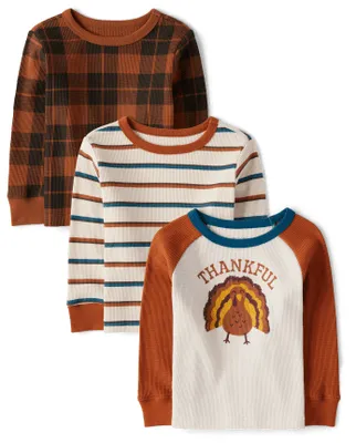 Baby And Toddler Boys Thankful Thermal Top 3-Pack