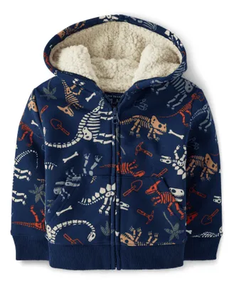 Baby And Toddler Boys Dino Sherpa-Lined Zip-Up Hoodie