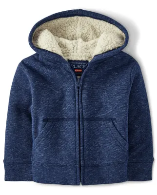 Baby And Toddler Boys Marled Sherpa-Lined Zip-Up Hoodie