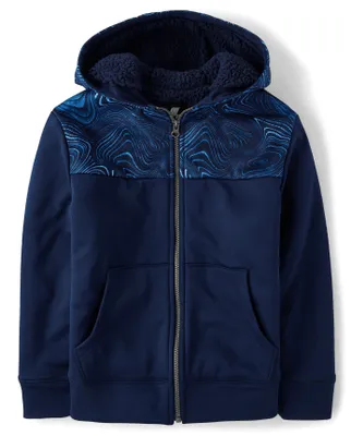 Boys Print Fleece Performance Zip-Up Hoodie