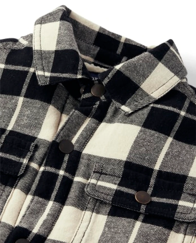 Boys Plaid Sherpa-Lined Shacket