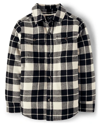 Boys Plaid Sherpa-Lined Shacket