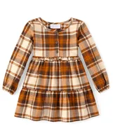 Toddler Girls Matching Family Plaid Flannel Tiered Shirt Dress