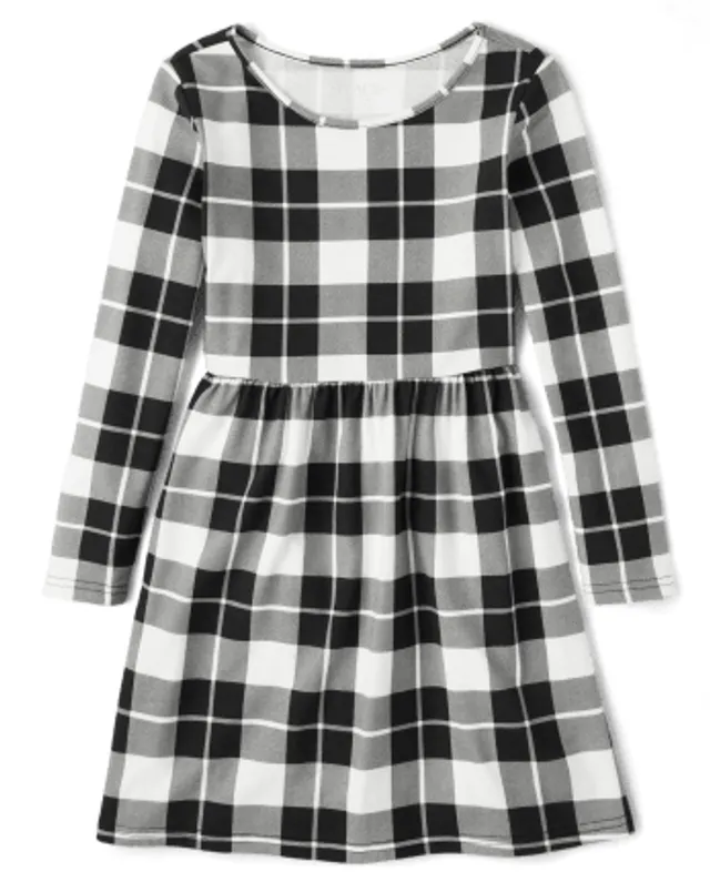 Matching Long-Sleeve Button-Front Plaid Dress for Girls