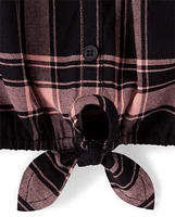 Girls Plaid Tie Front Top