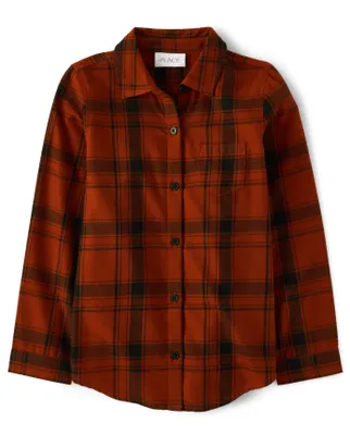 Girls Plaid Twill Button Up Shirt