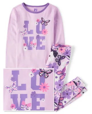 Girls Butterfly Love Snug Fit Cotton Pajamas