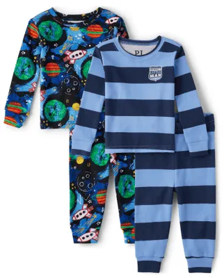 Baby And Toddler Boys Space Snug Fit Cotton Pajamas 2-Pack