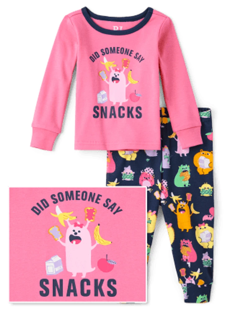 Baby And Toddler Girls Snack Monster Snug Fit Cotton Pajamas