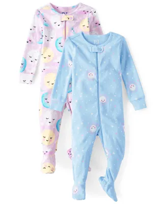 Baby And Toddler Girls Dreamer Snug Fit Cotton One Piece Pajamas 2-Pack