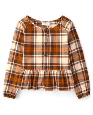 Girls Matching Family Plaid Flannel Peplum Top