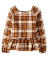 Womens Matching Family Plaid Flannel Peplum Top