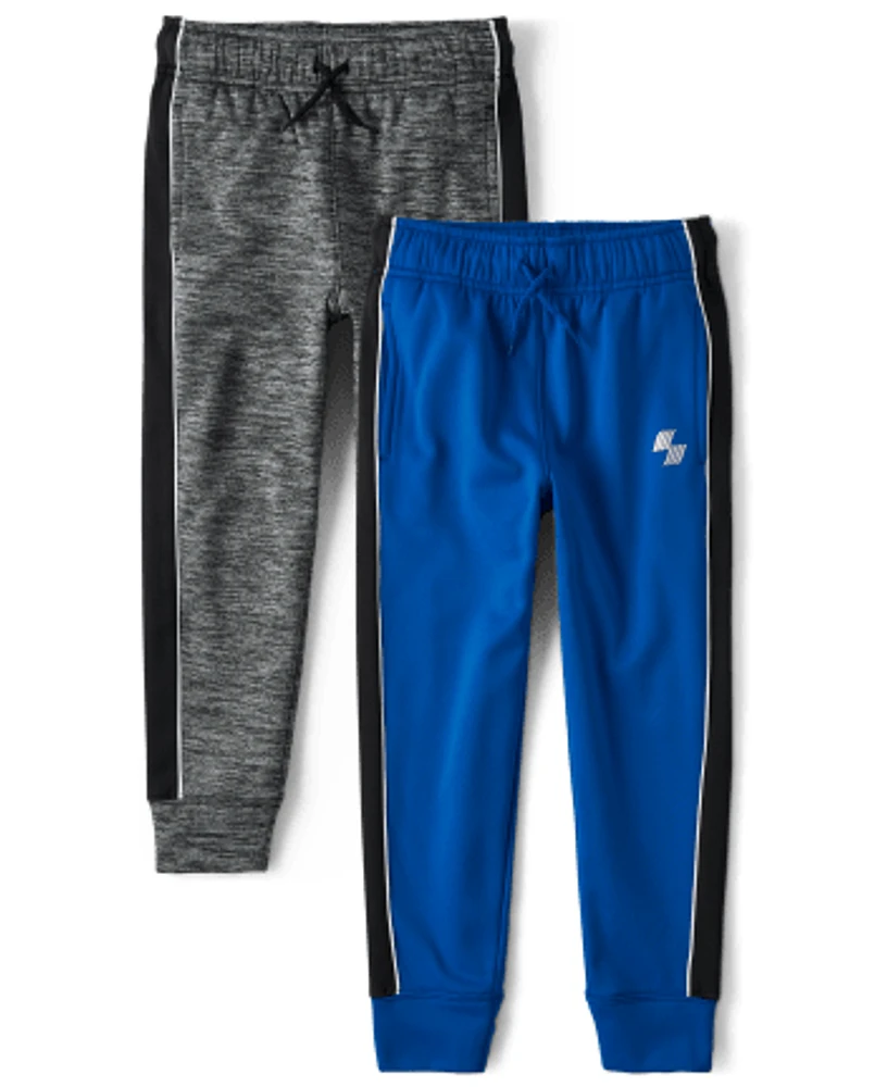 Boys Side Stripe Fleece Performance Jogger Pants 2-Pack