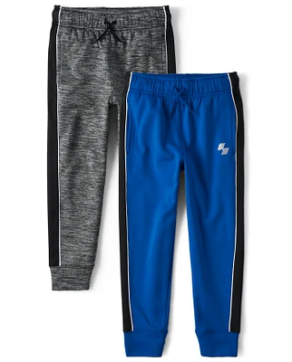 Boys Side Stripe Fleece Performance Jogger Pants 2-Pack