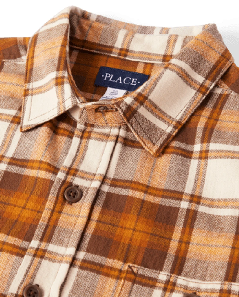 Chemise boutonnée en flanelle à carreaux assortie pour homme