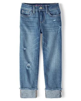 Girls Roll-Cuff Straight Jeans