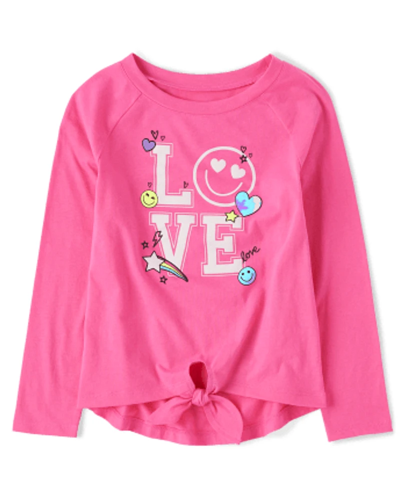 Girls Graphic Tie-Front Top