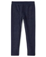 Girls Glitter Faux Denim Fleece-Lined Leggings